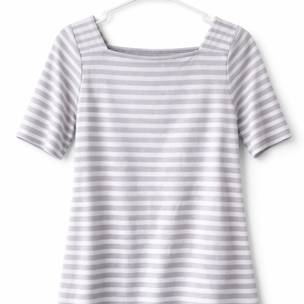 Croft & Barrow Gray White Striped Boat Neck Top Cotton Coastal Casual Large - Picture 2 of 7
